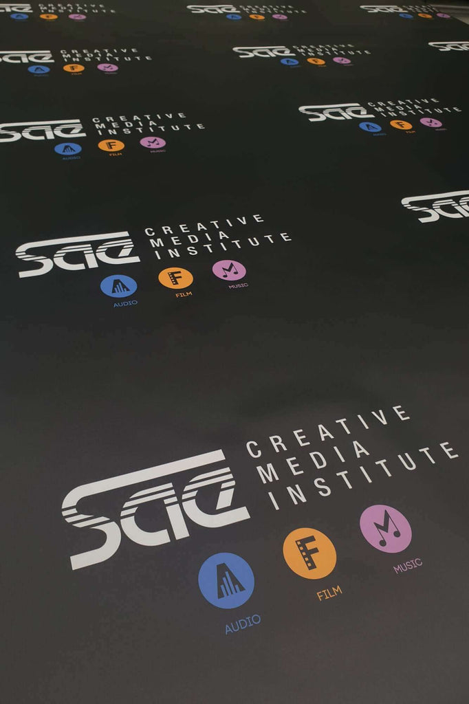 custom printed  large black backdrop with company logo by CM Props & Backdrops 